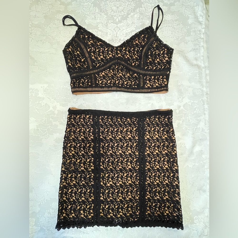 Kendall & Kylie Two piece skirt and top-NWOT-Black lace over nude underlay